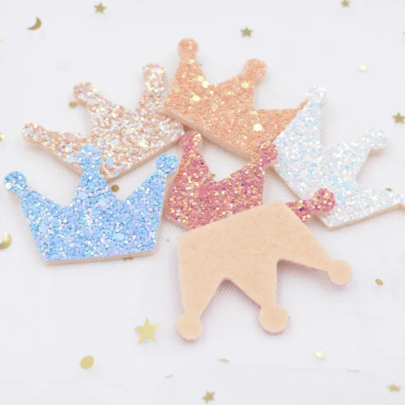 10Pcs Glitter Sequins Fabric Felt Padded Patches Crown Appliques for Crafts Cake Pops DIY Girls Headwear Hair Clips Ornament