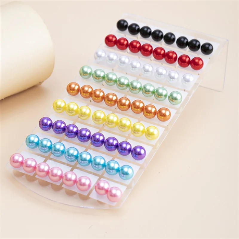 Trendy 36Pairs/Set Colorful Imitation Pearl Stud Earrings For Women Round Ball Earring Fashion Jewelry 6 8 10mm Bead