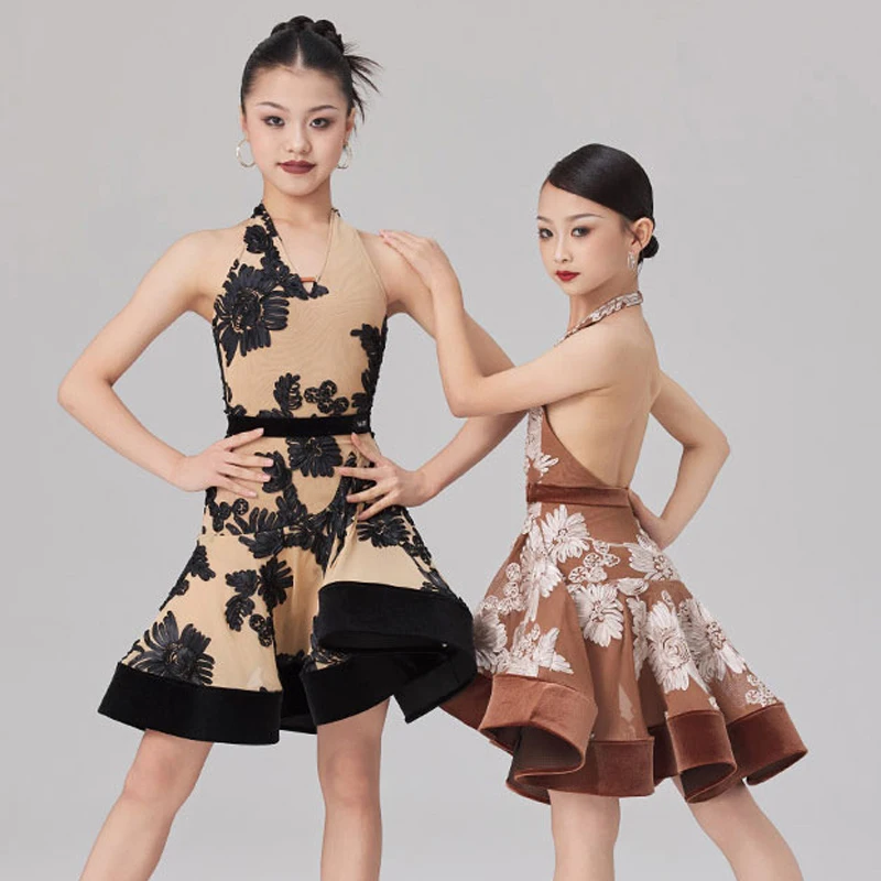Trajes de baile de salón para niños, vestido de competición de baile latino para niñas, vestidos de actuación de baile latino Rumba SL13672