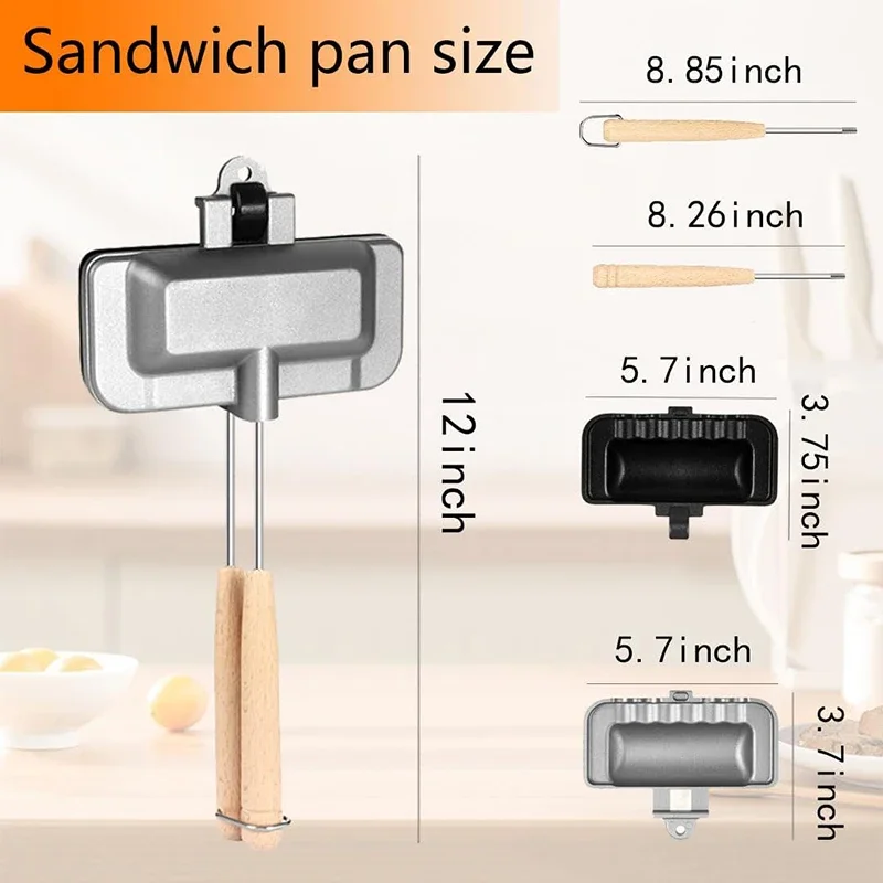 Hot Sandwich Maker, Double Sided Sandwich Roll Sealed Grill Pan, Non-Stick Hot Dog Toaster - Portable with Removable Handle