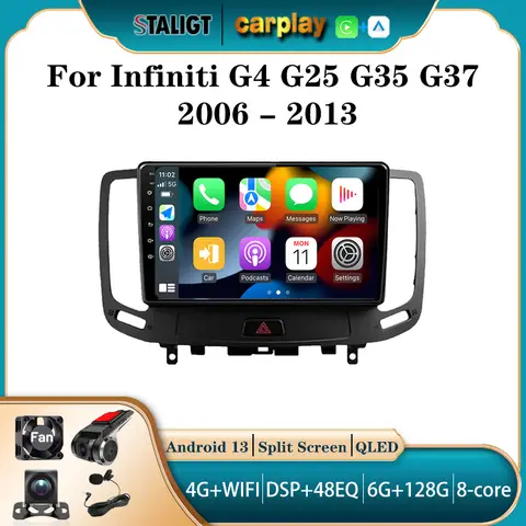 인피니티 G4 G25 G35 G37 2006-2013용 카플레이 안드로이드 오토 블루투스 무선 스테레오 DSP 서브우퍼 4G GPS 네비게이션 지원 오토라디오