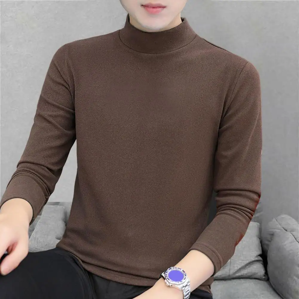 Trendy  Men T-shirt Soft Male Pullover Top Office Work Shirt Half High Collar Sweat Absorbing Business Top for Dating