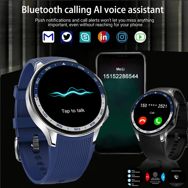 Для Huawei Xiaomi Новый 32 Гб RAM Память Smart Watch Мужчины 1.43 дюйма Местный Пульс Bluetooth Звонок AMOLED 466*466 HD SmartWatch Человек