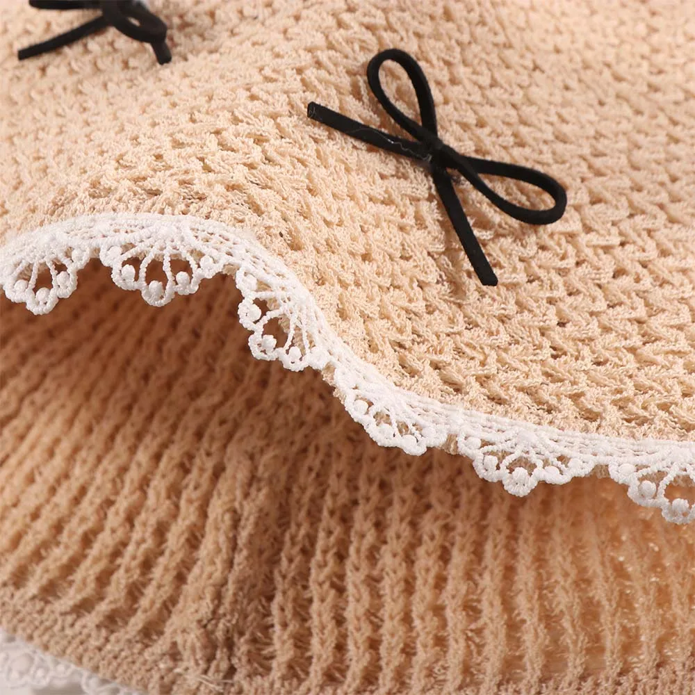 أنيقة مقوس دانتيل القش قبعة ظلة الشمس حماية واقية من الشمس صياد قبعة الكورية نمط قبعة بحافة المرأة قبعة الشمس النساء #5