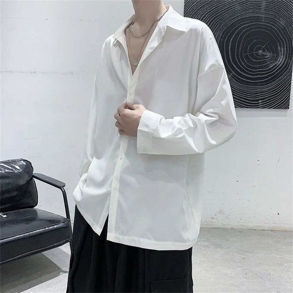 

2025 new Korean Fashion High Quality Black White Shirts Men Casual Streetwear Long Sleeve Single Breasted Shirt Top Ropa Hombre