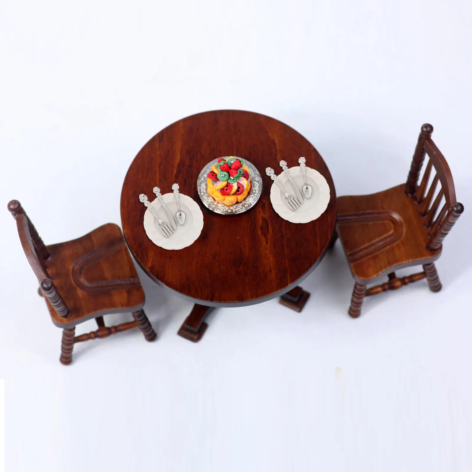 

1Set Realistic Miniature Alloy Tableware 1:12 Scale Kitchen Dinner Fork Spoon Plate Set Miniature Metal Dollhouse Silverware