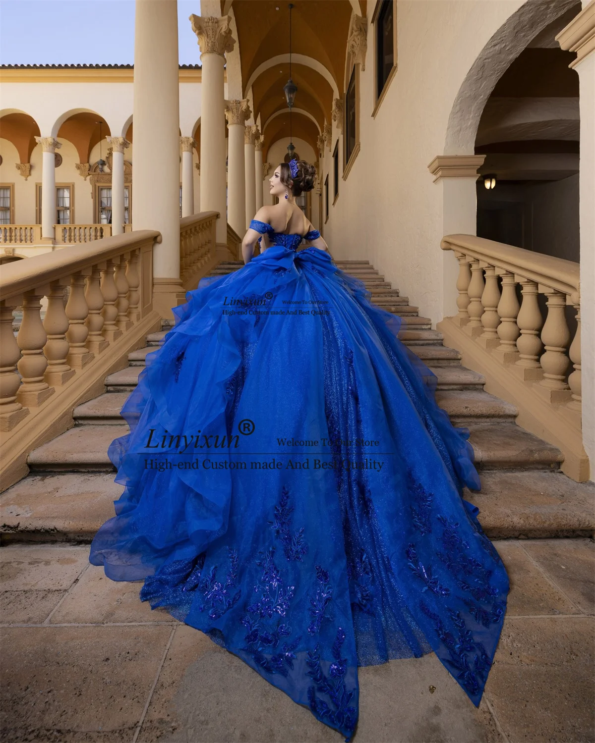 Vestido de Quinceañera Estilo Princesa con Lentejuelas y Apliques de Encaje, Vestido de 15 Años Personalizado con Capas y Volantes para Cumpleaños o Fiesta de Quince Años