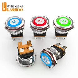 LANBOO LB22C Metal Pushbutton Switch—15A High Current—Momentary/Latching.Stainless Steel/Black Anodized Aluminum Options