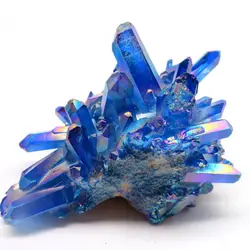 Natural Blue Aura Quartz Titanium Crystal Cluster Specimen Healing