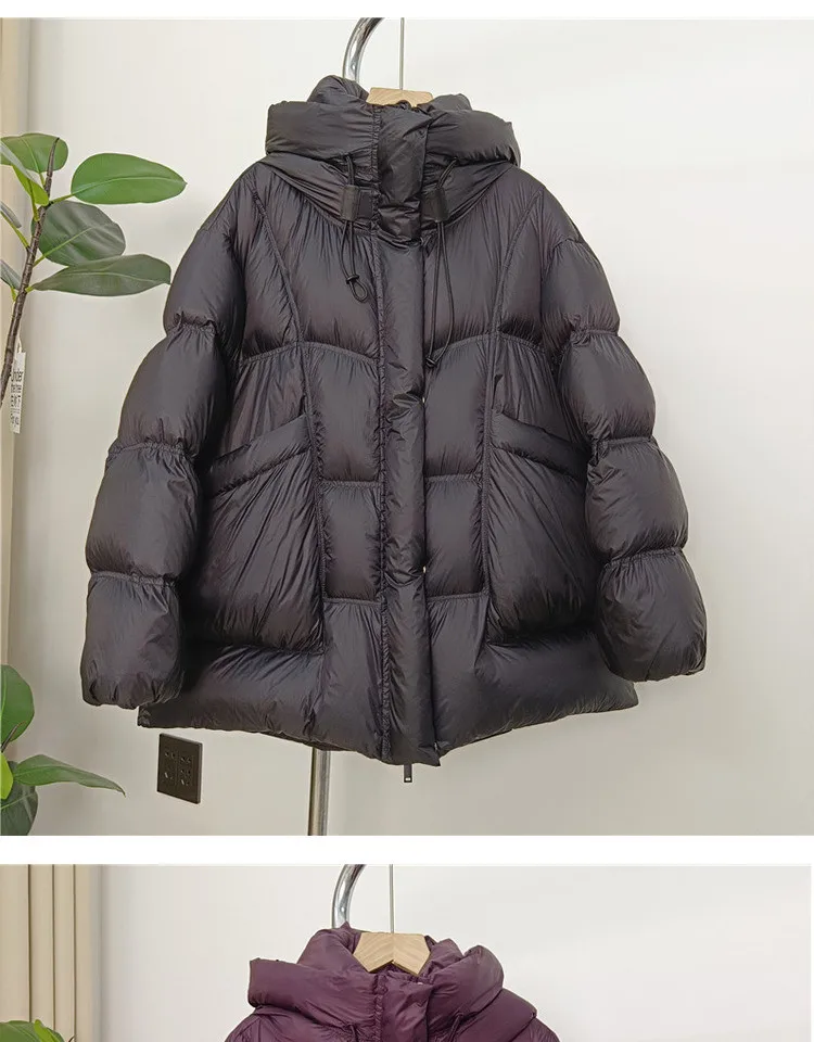 2026 New Winter Warm Hooded Thick White Duck Down Leisure Women Down Jacket Solid Color Coat Parker Loose Women Down Jacket H439