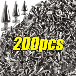 200/10 Stuks Zilveren Klinknagels Ronde Kegel Spike Metalen Kegel Studs Handwerk Cool Punk Kledingstuk Nagel Klinknagel DIY Tas schoenen Kleding Benodigdheden