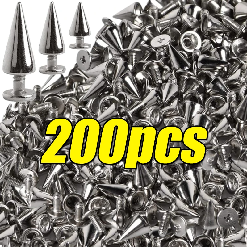 200/10Pcs Silver Rivets Round Cone Spike Metal Cone Studs Handcraft Cool Punk Garment Nail Rivet DIY Bag Shoes Clothing Supplies