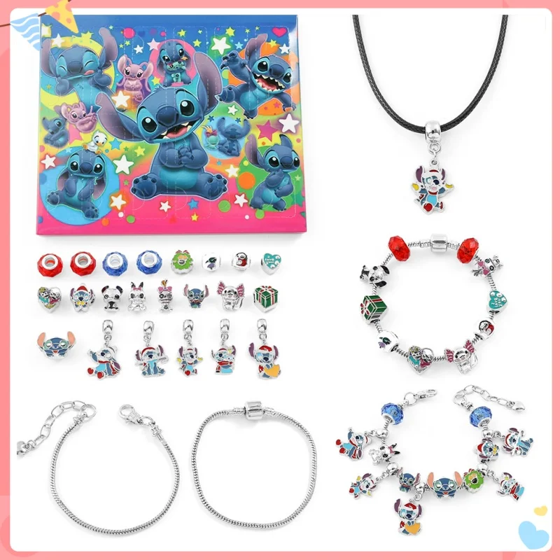 Stitch Mickey  Christmas Advent Calendar Disney Bracelets 24 Days Xmas Countdown Calendar Diy Jewelry Making Kit For Girl Gift