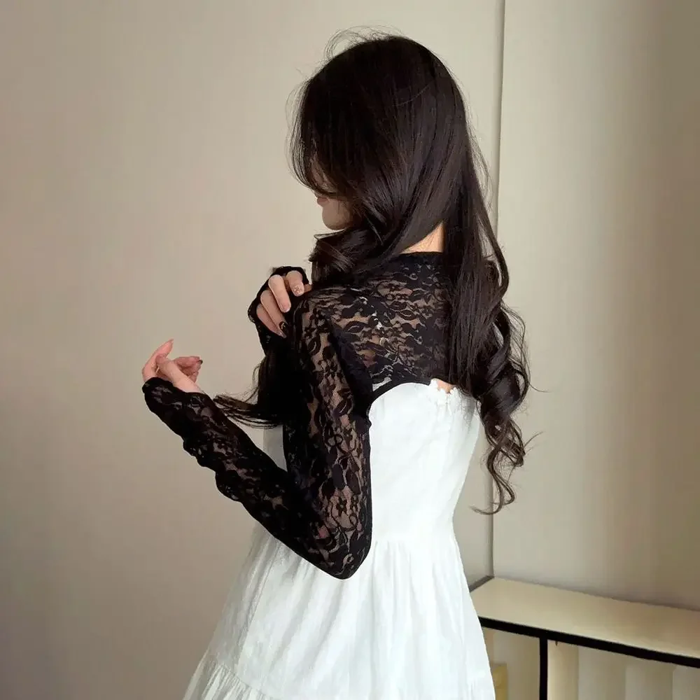 Casual Lace Mesh Women Sunshade Sleeves Ice Silk Hollow Out One Shoulder Sleeves Long Sleeve Thin Sleeves Cover Ups Cycling