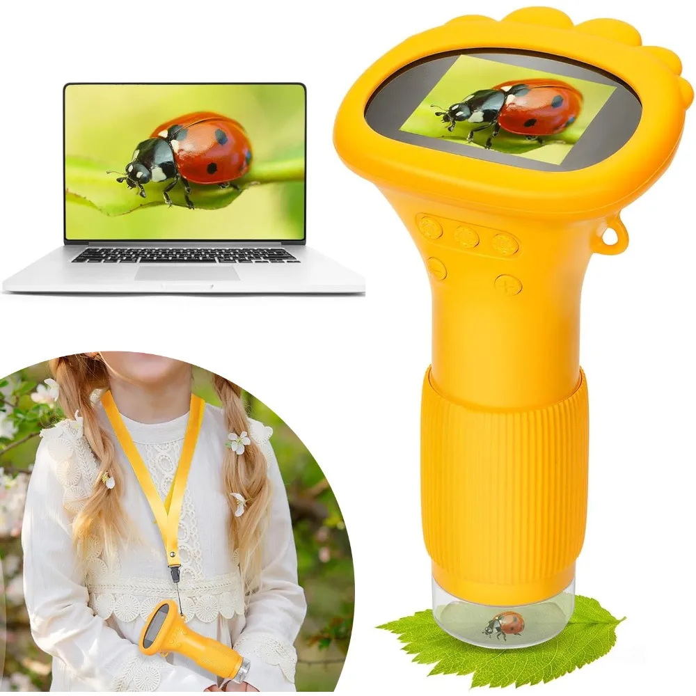 Microscope pour enfants, mini microscope de poche portable avec 3 niveaux d'éclairage réglables, idées de cadeaux d'anniversaire pour la famille