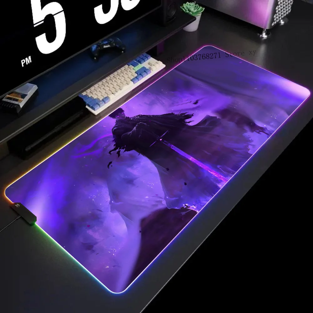 Purple Blade Warrior Mousepad XXL RGB Gaming Mouse Pads HD Black Gamer Accessories Large LED