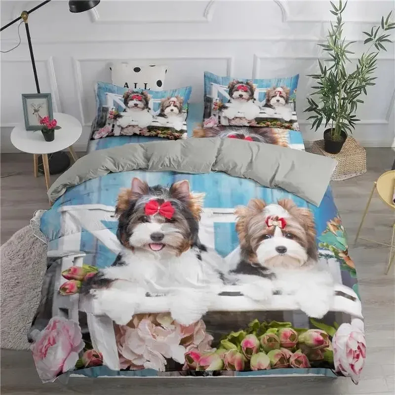 Dog Duvet Cover Set King Size Cute Samoyed Smiling Angel Twin Bedding Set for Kids Teens Girl Lovely Puppy Polyester Quilt Cover