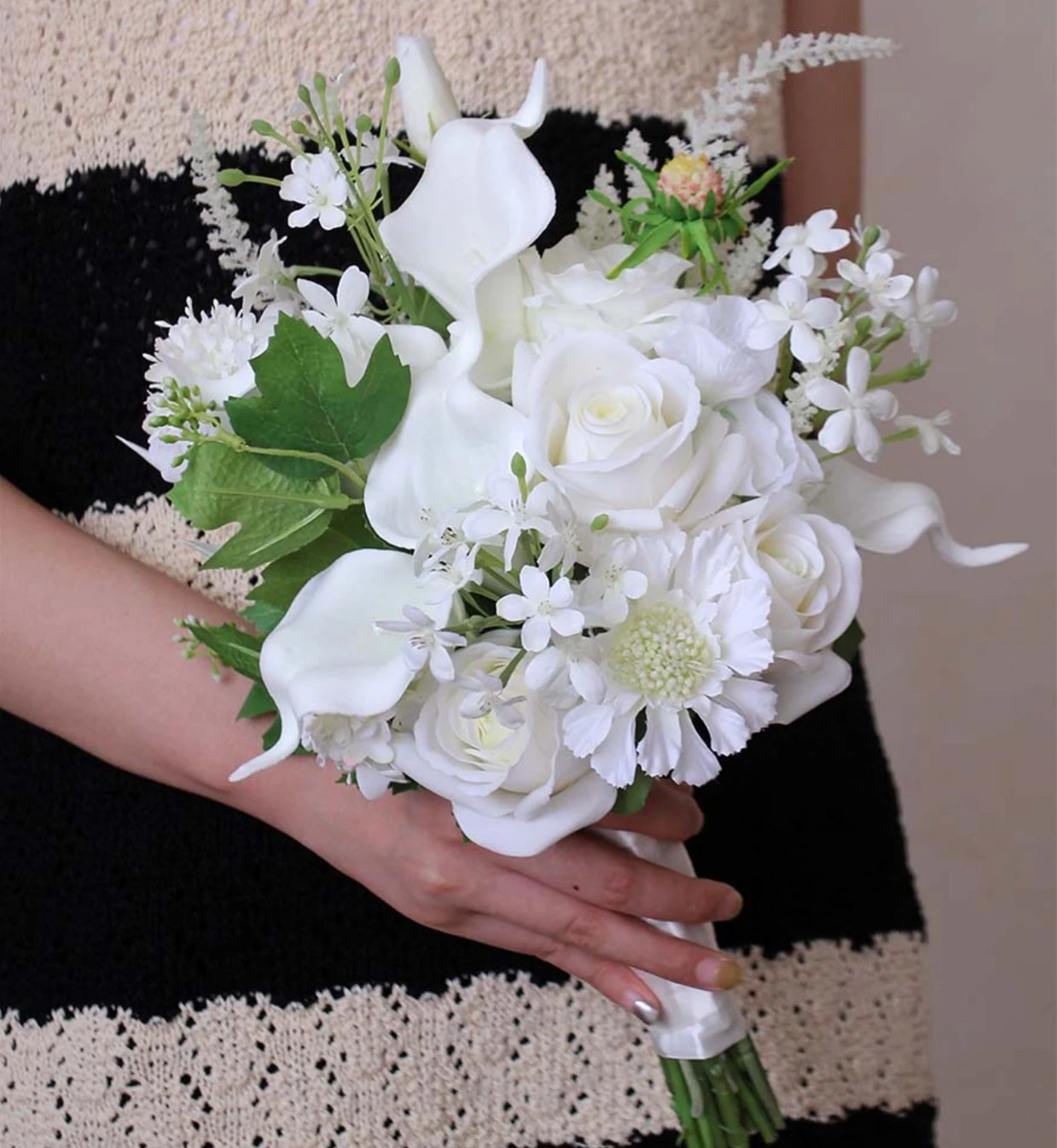 JaneVini – bouquet de fleurs artificielles de mariée, élégantes, petites fleurs de lys Calla, bouquet de demoiselle d'honneur, Roses en soie, accessoires de mariage Boho