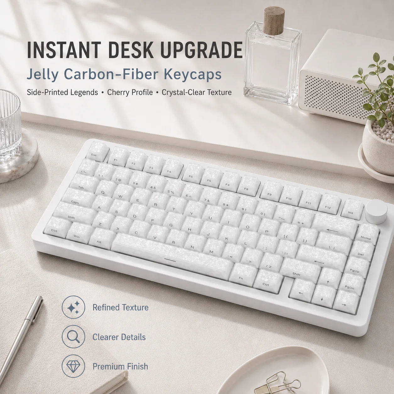 2026 New Forged Carbon Fiber Pattern Keycaps Cherry Height– Side-Engraved, Backlit PC for Original Magnetic Switches 120 Keys