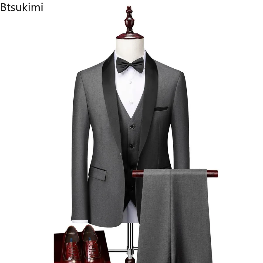 Plus Size 6XL Men's Business Formal Suit High End Boutique Fashion 3-piece Sets Blazer+Vest+Pants Party Wedding Groom Dress Suit