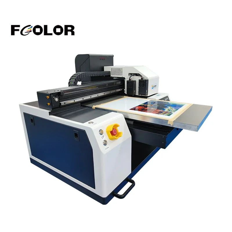 FCOLOR Hochwertiges Desktop-Digital-Flachbett-UV-Gerät UV-Gitterdrucker A4 Automatisches Tintensystem Mehrfarbig