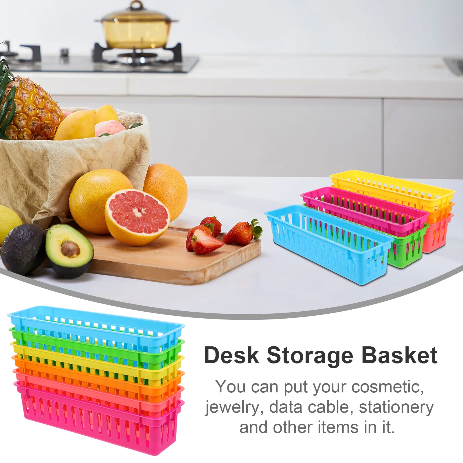 6 Pcs Crayon Plastic Desk Pencil Holder Stationery Basket Colorful Classroom Supplies Storage Office Drawers Marker Organizer