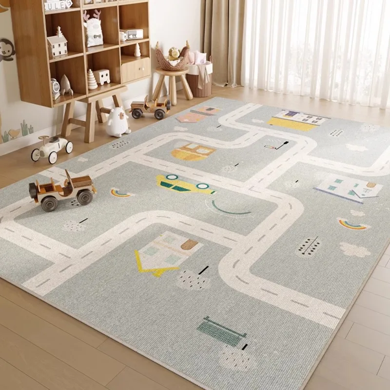 VIKAMA Gray City Road Map Car Play Rug Soft Flannel Non Slip Washable Kids Carpet for Children Playroom Bedroom Nursery