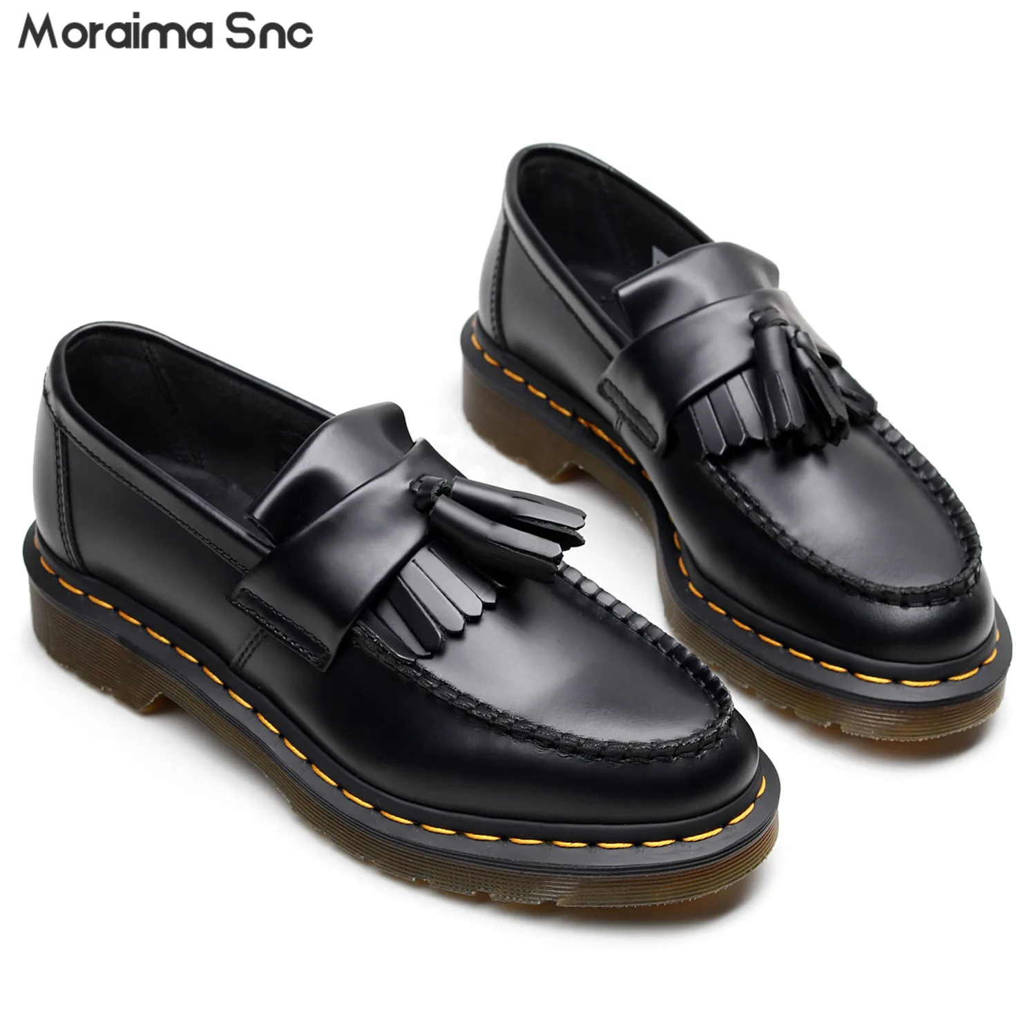 Black Tassel Leather Loafers Round Toe Women's Casual Shoes Low Heel Simple Fashionable and Comfortable Leather Shoes