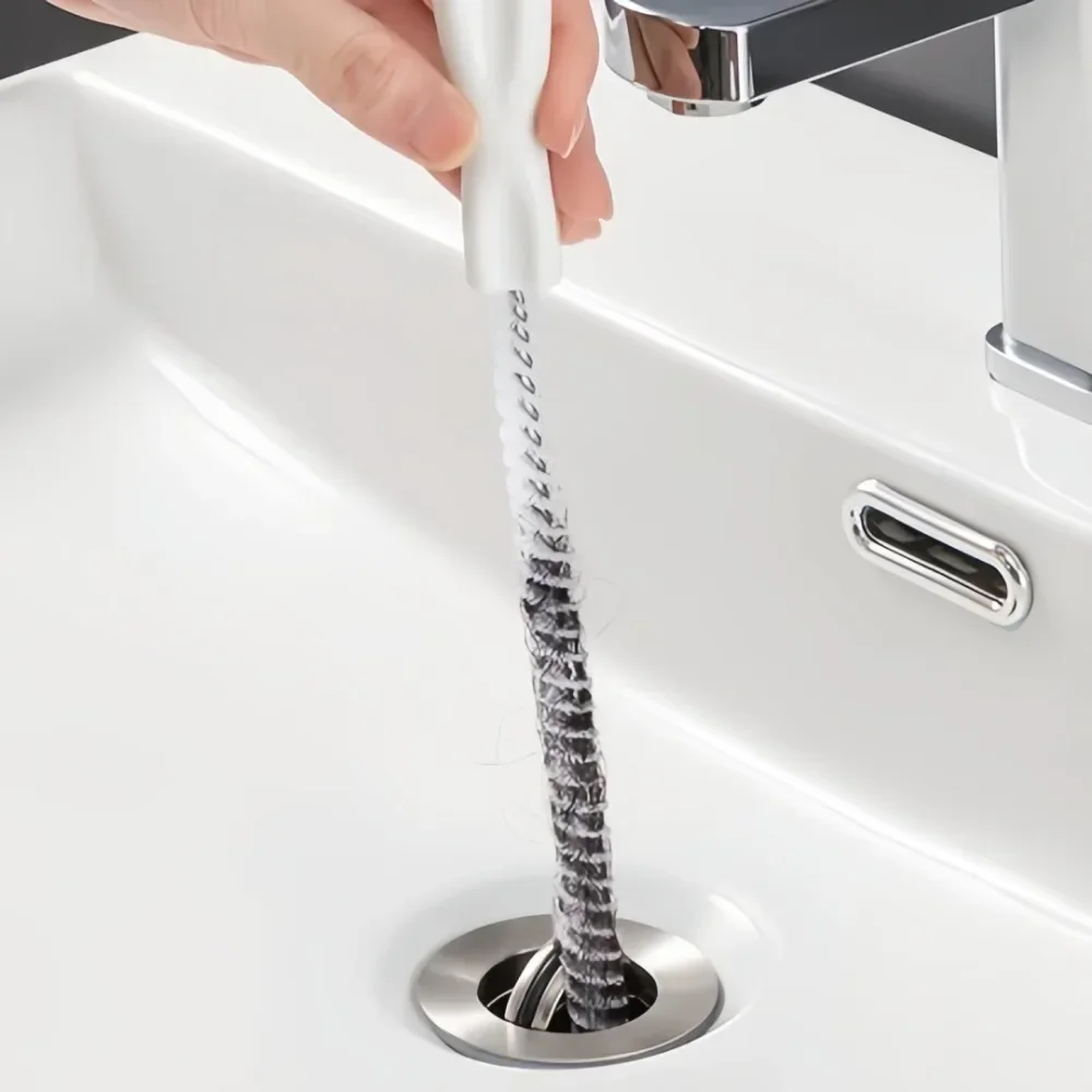 Flexible Sink Drain Cleaning Plastic Brush Drain Clog Rotating Remover Bendable Sink Overflow Sewer Drain Cleaner Plug Hole Tool