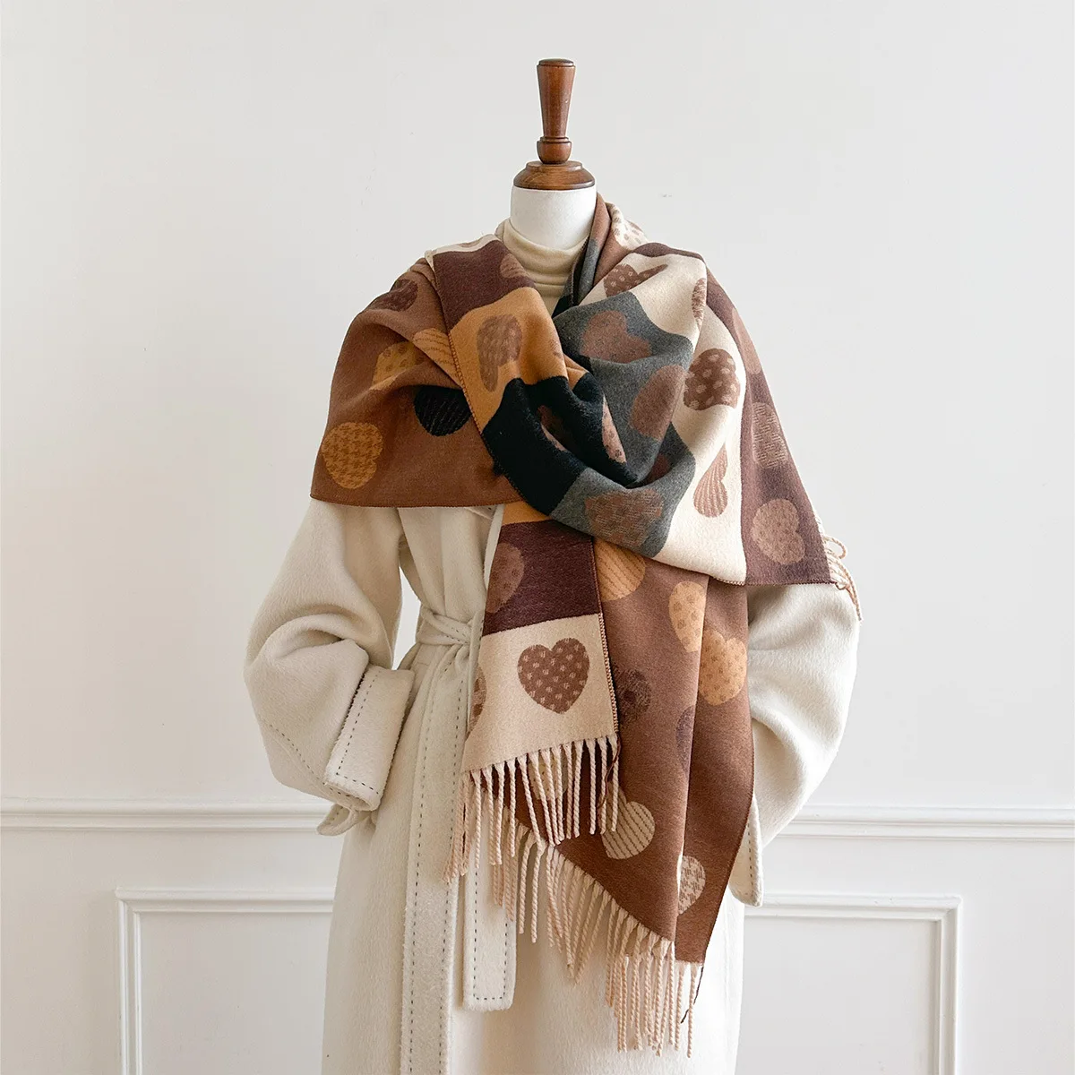 Women Imitation Cashmere Scarf Fringed Thick Warm Shawl Reversible Winter Print Scarf Pashmina Autumn Large Blanket Wrap