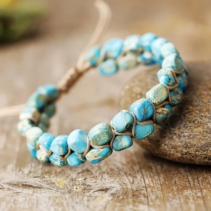 

Boho Natural Emperor Stone Double Layers Beaded Bracelet Dropshipping Wholesale Bohemia Jewelry Accessories