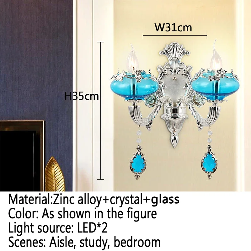 Outela luxus blau kristall wand lampe europäisches wohnzimmer schlafzimmer nachttisch lampe hintergrund wand korridor villa hotel beleuchtung