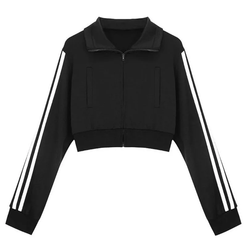 Y2K American Style Retro 2024 Spring Autumn Sweet Side Pull Stripes Tops Sports Jackets Zip Cardigan Standing Collar Loose