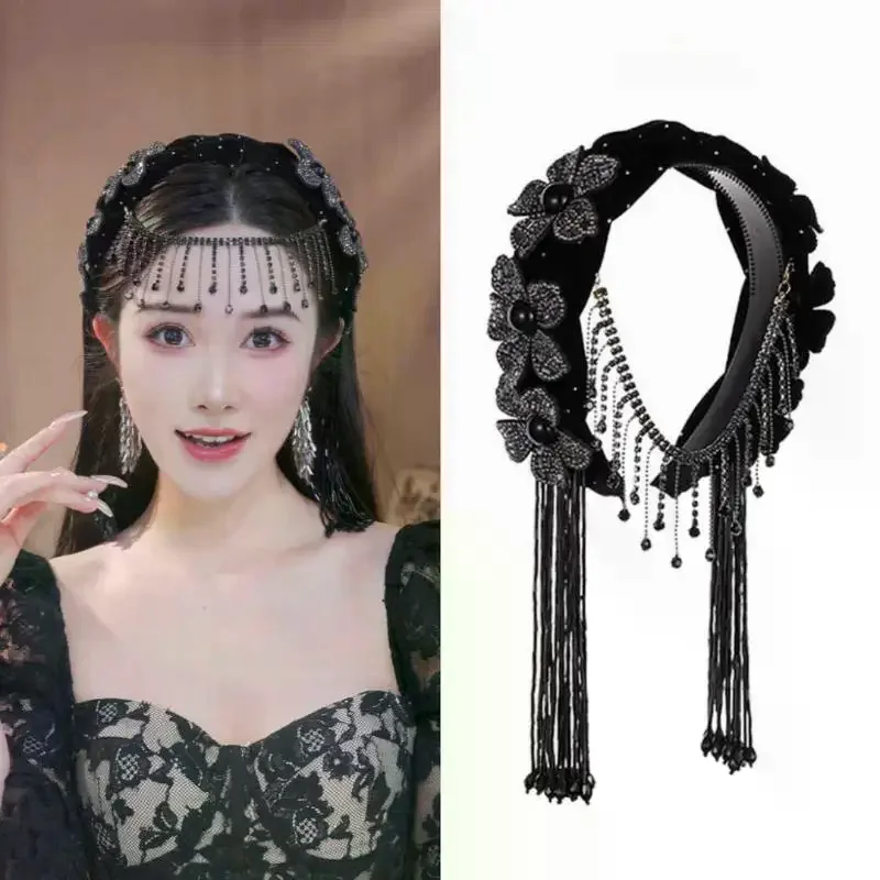 

Модный свадебный обруч для волос со сверкающими стразами и цветочной кисточкой, повязка на голову для вечеринки, праздника, повязка для волос, головной убор, подарки