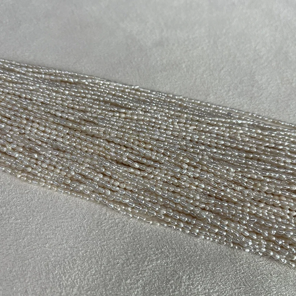 1.8-2 مللي متر 36 سنتيمتر المياه العذبة الطبيعية الأبيض اللؤلؤ الأرز شكل حبة هدية للنساء مجوهرات جعل عقد دي اي واي سوار إكسسوارات #3