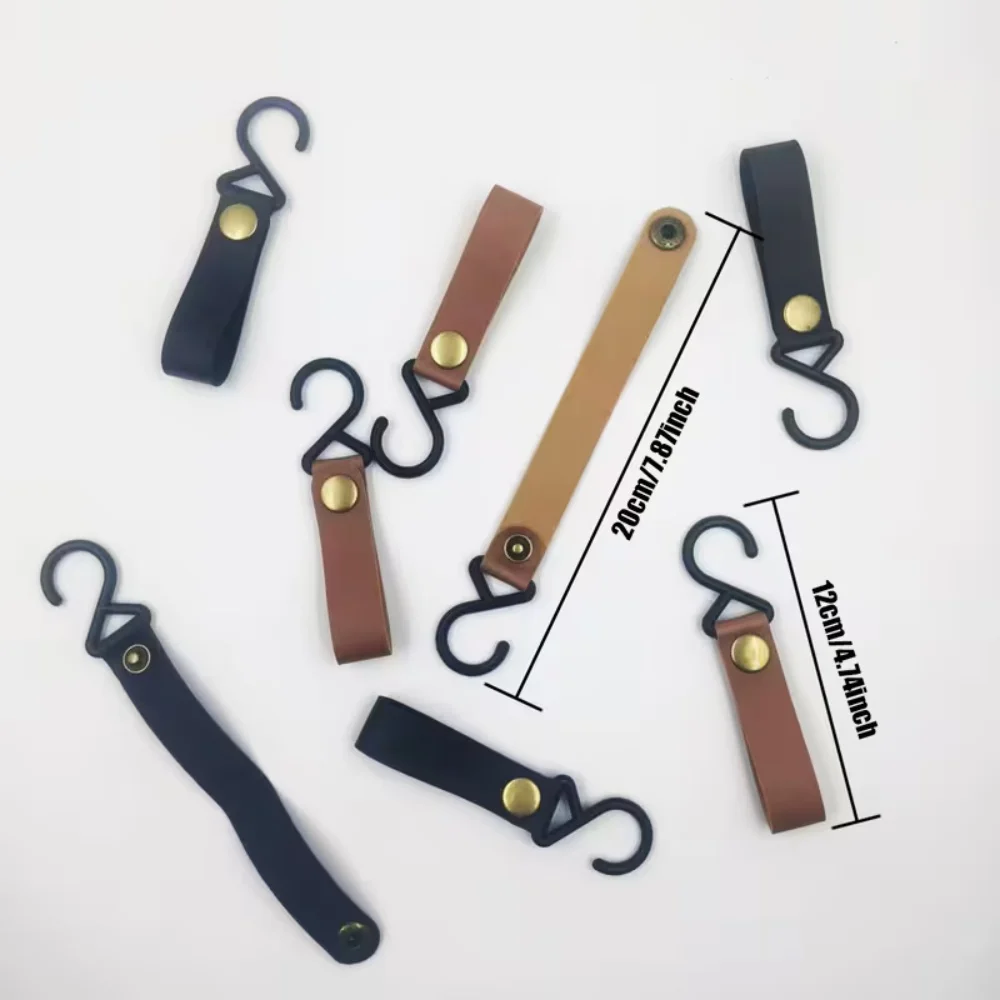 7-Piece Multi-Purpose S-Shaped Auxiliary Hooks, Camping Hooks, Portable Storage Hooks Made of Faux Leather Rope and S-Shaped Plastic Hooks Suitable for Offices, Homes, Patios, Camping and Gathering Places.