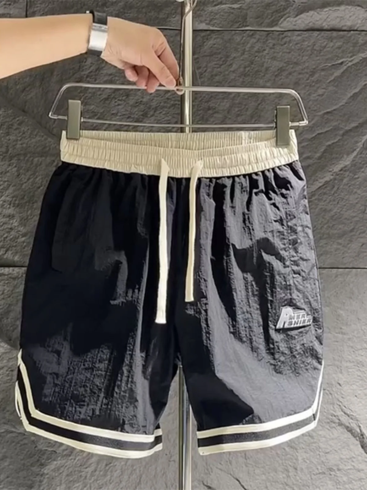 

Мужские летние модные тонкие спортивные брюки-шорты до колен для пляжа, прямые повседневные брюки для активного отдыха, не требующие глажки