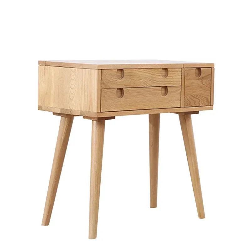 Nordic red oak clamshell dresser with mirror simple all-solid wood makeup table