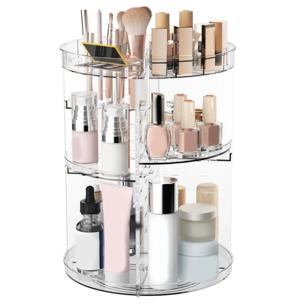 

360 Rotating Makeup Organizer, Spinning Skincare Organizers with Slot Top, Cosmetics Storage Shelf with Adjustable Layer