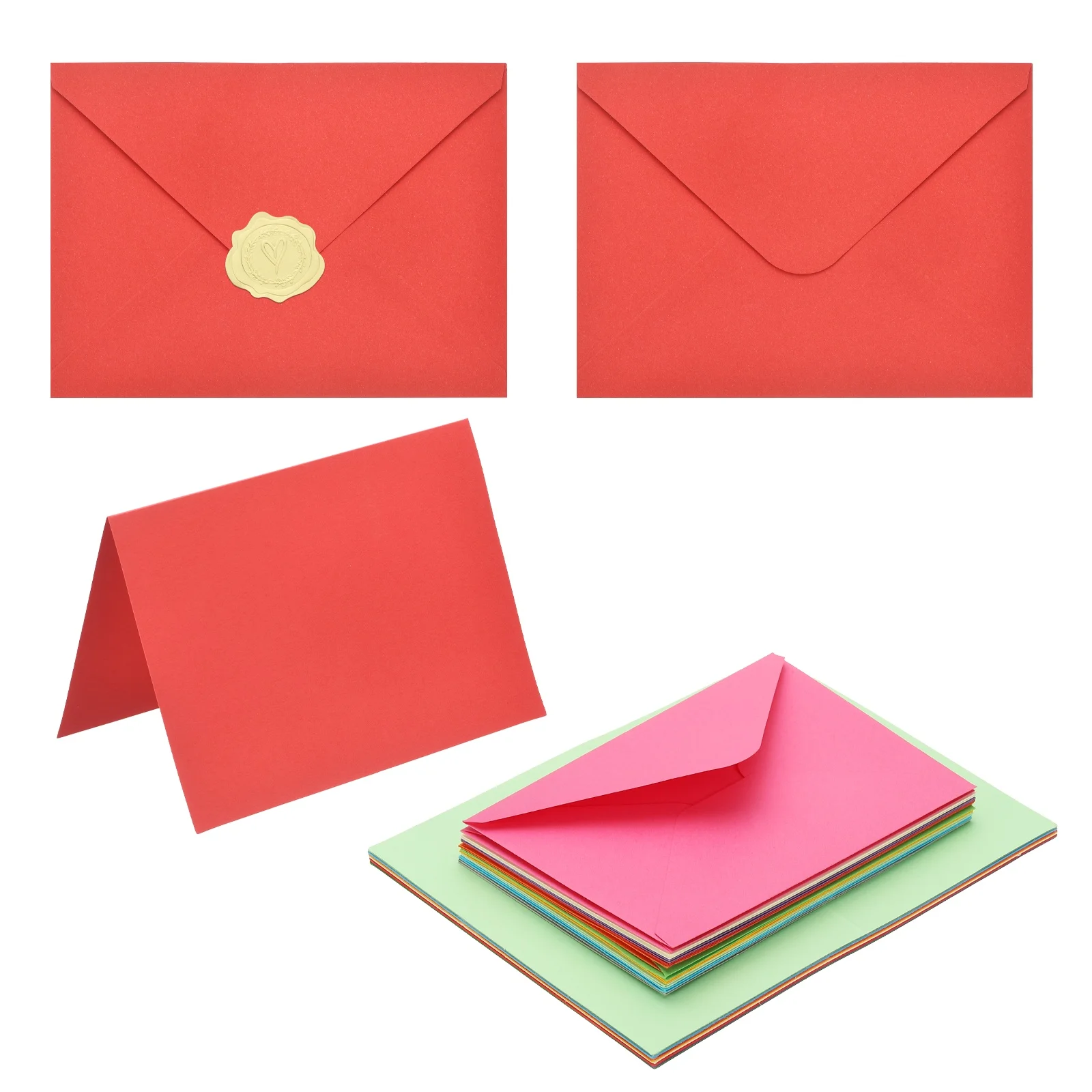 

50Sets V Flap A7 Envelopes with Cardstock & Gold Stickers Small 5x7 Blank Cards and Paper Window Envelopes for Greeting Cards