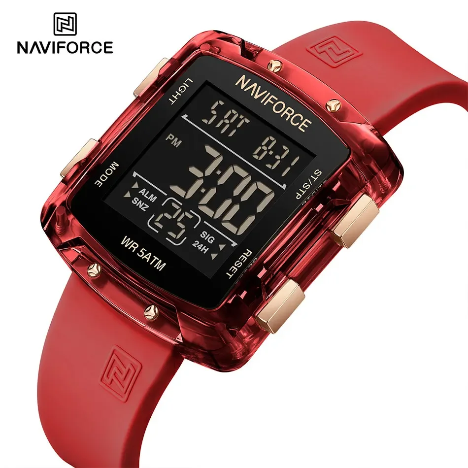 

NAVIFORCE 7121 5ATM Waterproof Square Sports Electronic Watch Black LCD Male and Female Student Date and Week Multi Color Watch