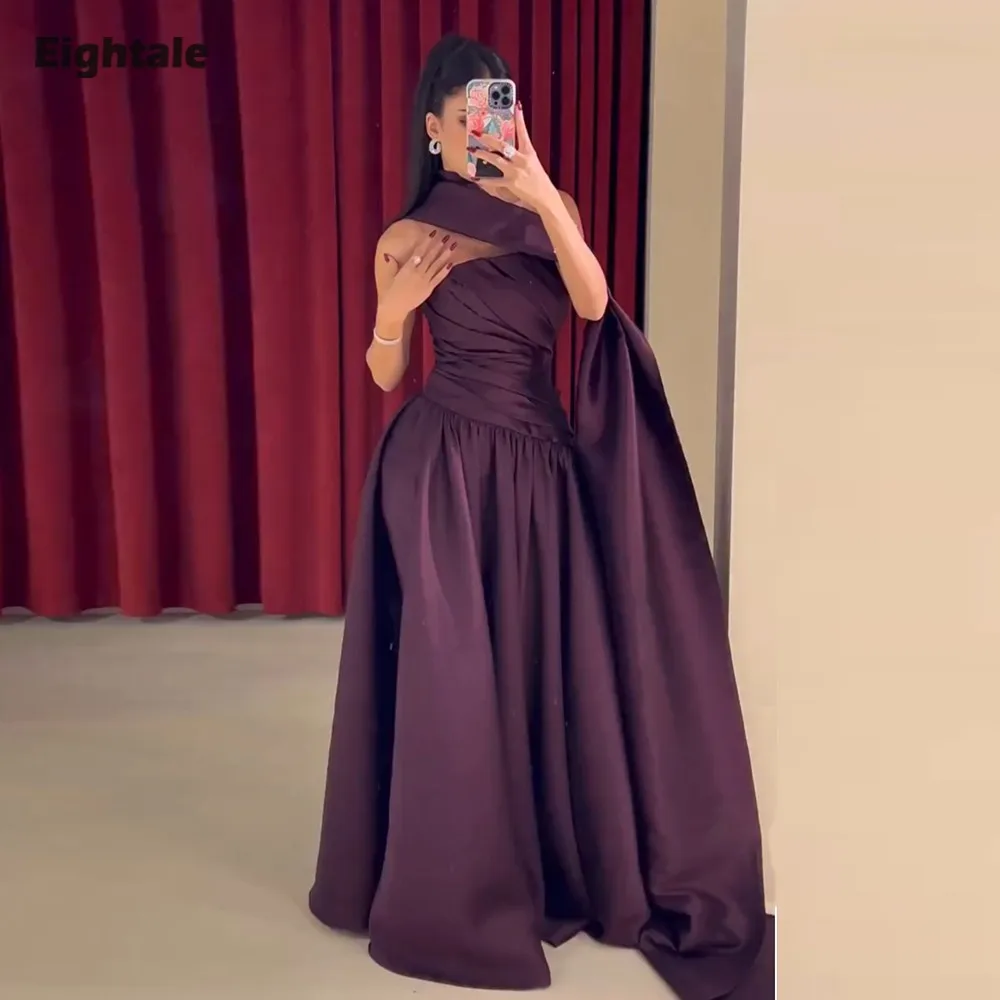 

Eightale Arabic Evening Dress One Shoulder Customized Arabic Prom Satin A-Line Wedding Party Gown Vestidos De Gala