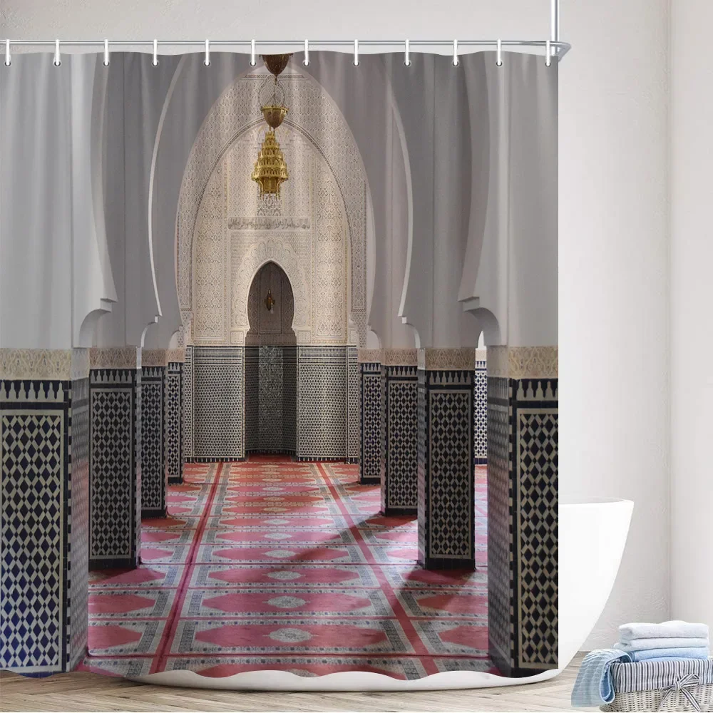 Moroccan Style Shower Curtains Vintage Architectural Plants Modern Home Wall Hanging Polyester Fabric Bathroom Decor with Hooks