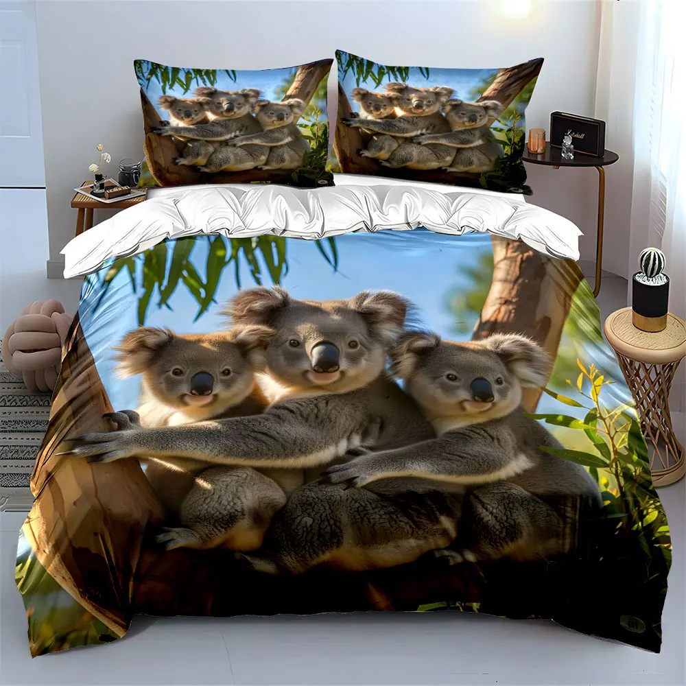 

"Koala Family Trio Decor Set" Soft Skin-Friendly Bedding Set Includes 1 Duvet Cover And 2 Pillowcase, Gift