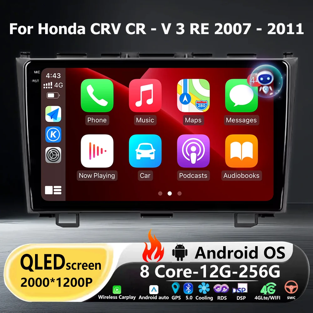 Android 16 Auto Carplay para Honda CRV CR-V 3 RE 2007-2011, Radio para Auto, Reproductor Multimedia de Video, Navegación GPS, 4G WIFI, Bluetooth