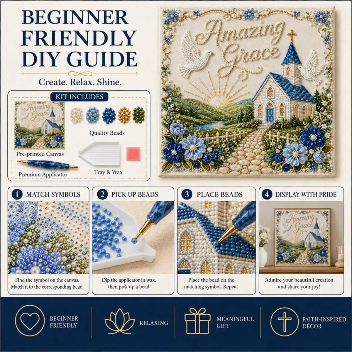 Sacred Hymn Pearl Art Kit Collection, Beginner-Friendly DIY Faith Inspired Craft Set, Religious Wall Hanging Decor, Handmade Spiritual Home Accent Gift