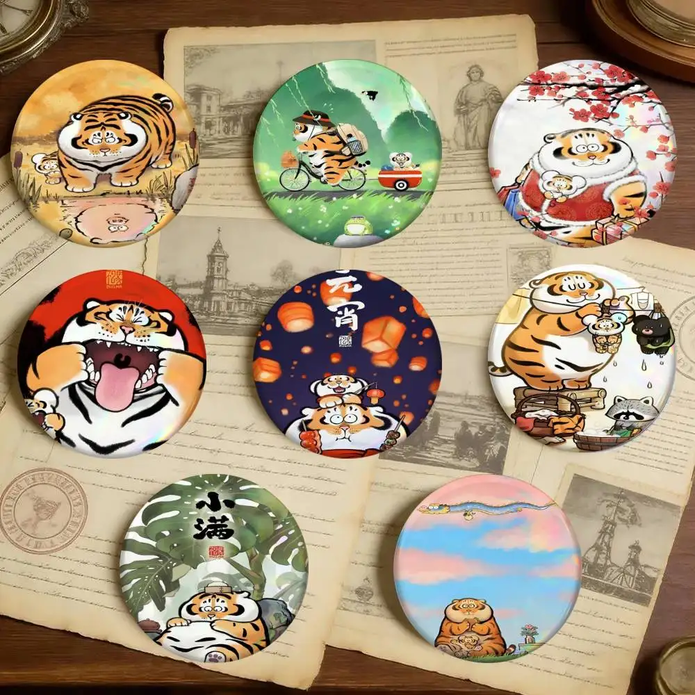 Anime Fat Tiger Badges 25 32 44 58 75 Mm Round Cosplay Pin Bag Decor Friends Gifts Brooch Souvenir
