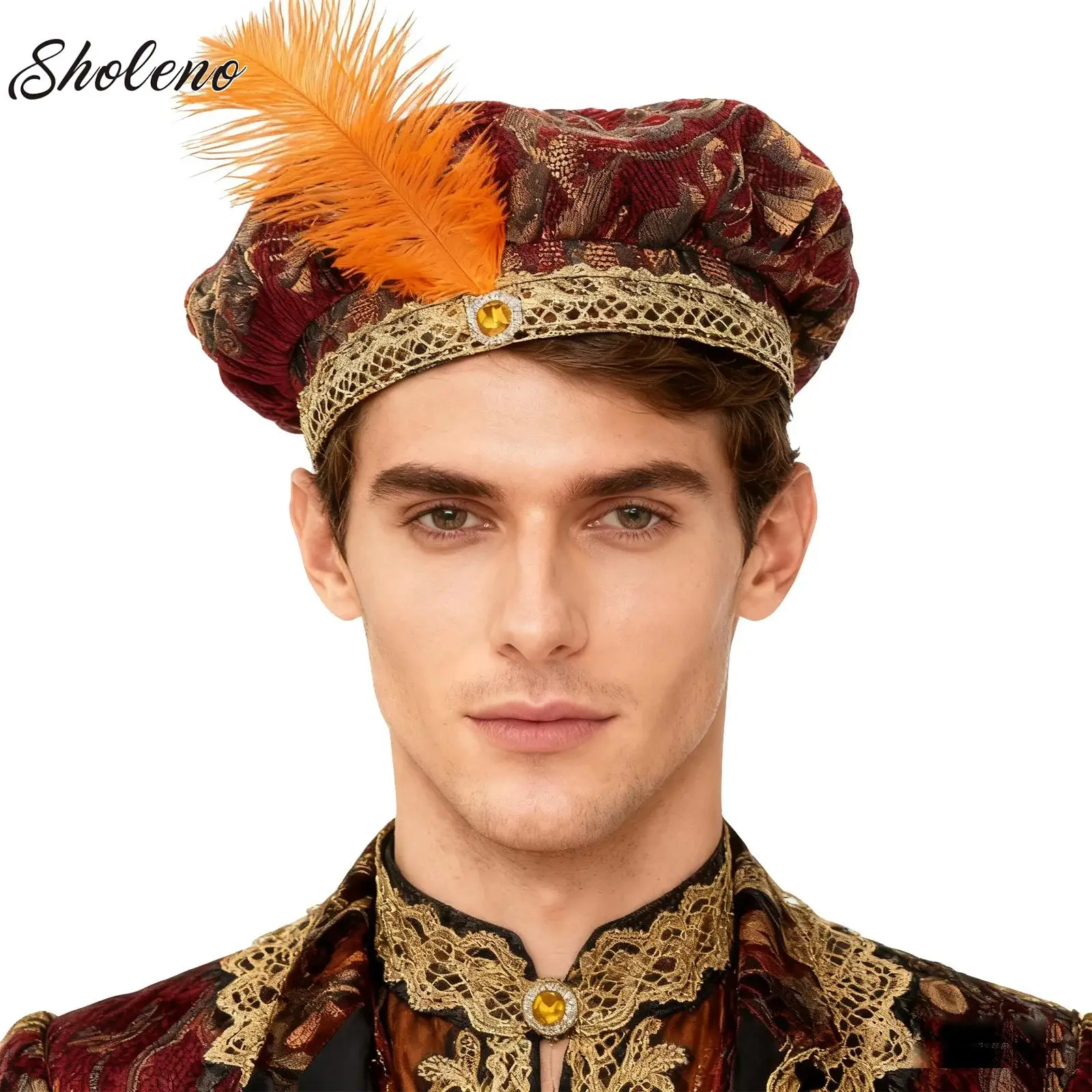 

Medieval Tudor Hat Men Renaissance Victorian Queen Elizabeth Feathered Beret Floppy Hat Period Poet Muffin Headwear Headpiece