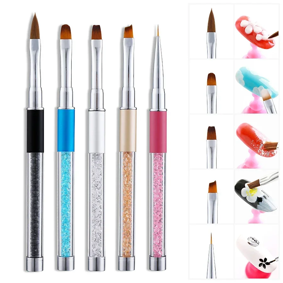 Pennello per nail art con manico in metallo con strass e diamante, in polvere acrilica, gel, rivestimento liquido, incluso per uso in salone