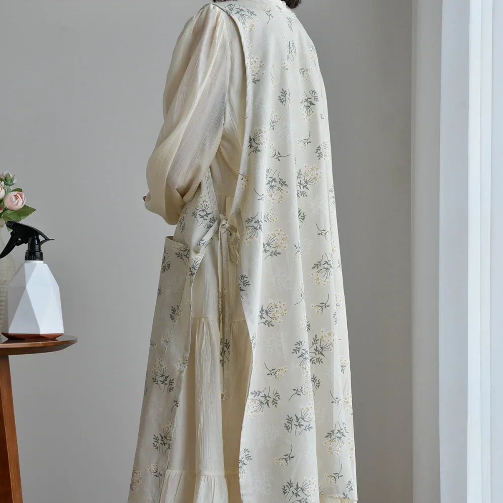 Grembiule impermeabile nordico girocollo - Bavaglino protettivo da cucina coreano-giapponese in lino e cotone (spallacci regolabili + doppie tasche)